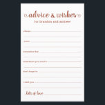 Modern Terracotta LGBTQ Wedding Advice and Wishes<br><div class="desc">These simple, terracotta and white, modern, minimal, handwritten script LGBTQ Advice & Wishes sheets are perfect to have at your bridal shower, rehearsal dinner or wedding for guests to fill out for the happy couple. People will love having the prompts - they make it so easy to leave loving words...</div>