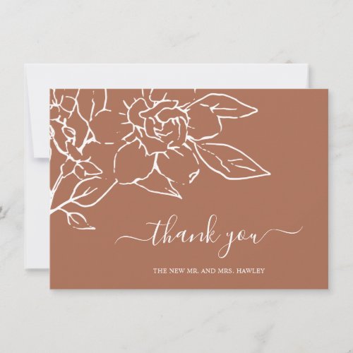 Modern Terracotta Line Art Floral Elegant Wedding Thank You Card