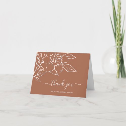 Modern Terracotta Line Art Floral Elegant Wedding Thank You Card