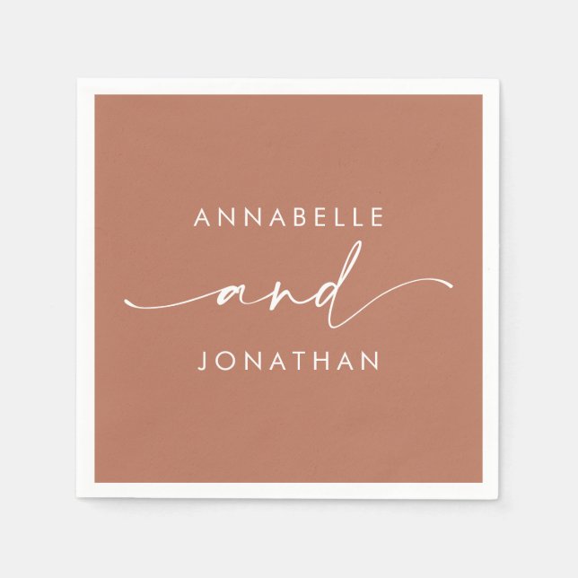 Modern terracotta minimal contemporary wedding napkins (Front)