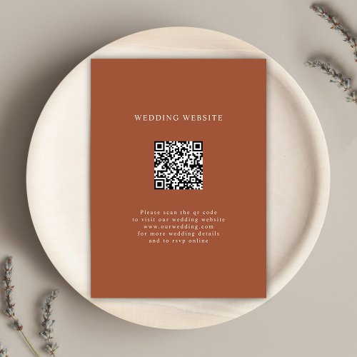 Modern Terracotta Minimal QR Code Wedding Enclosure Card