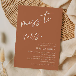 Modern Terracotta Miss to Mrs. Bridal Shower Invitation