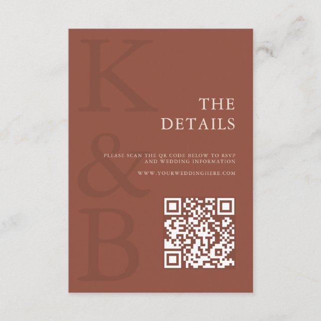 Modern Terracotta Monogram Minimalist Wedding Enclosure Card (Front)