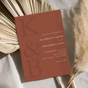 Modern Terracotta Monogram Minimalist Wedding Invitation