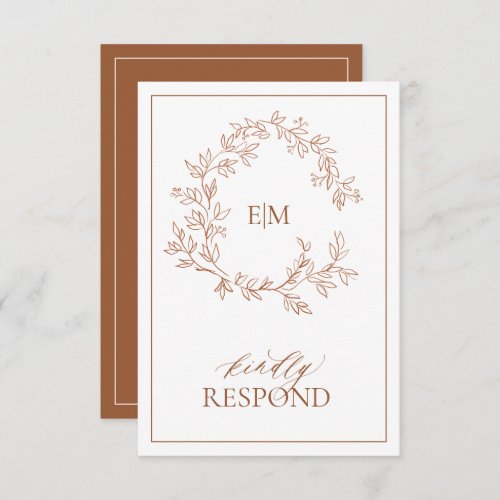 Modern Terracotta Monogram Wedding RSVP Card