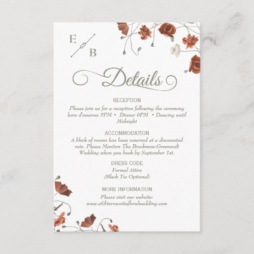 Modern Terracotta Monogrammed Details Wedding  Enclosure Card