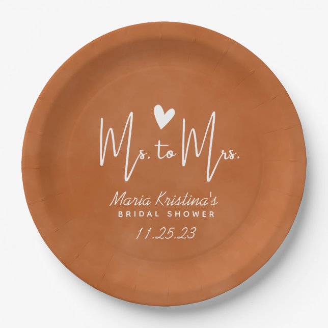Modern Terracotta Ms to Mrs Bridal Shower Paper Plates (Front)