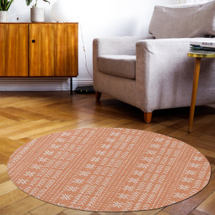 Modern Terracotta Mud Cloth African Pattern Rug