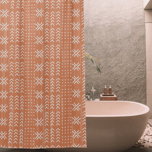 Modern Terracotta Mud Cloth African Pattern Shower Curtain