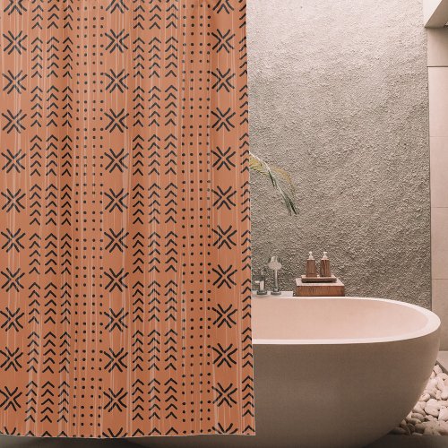 Modern Terracotta Mudcloth African Pattern Shower Curtain
