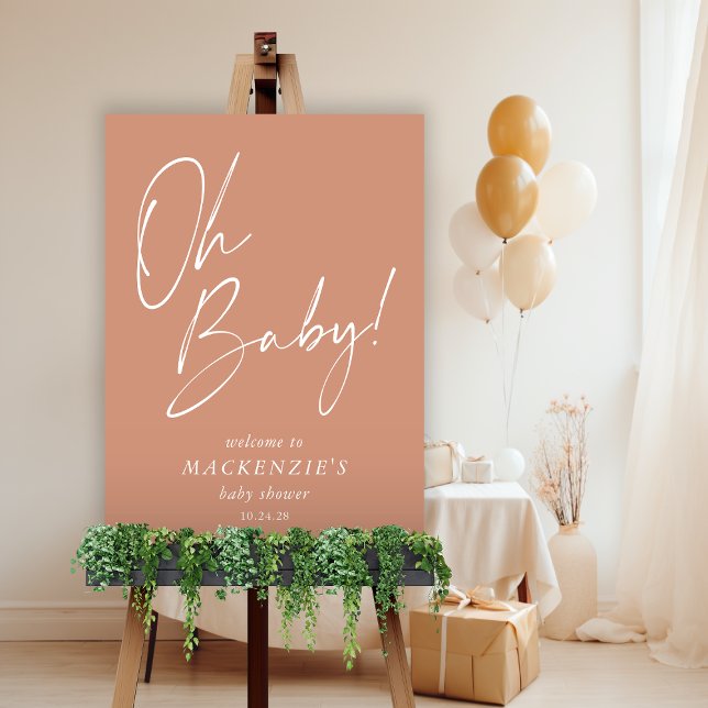 Modern Terracotta Oh Baby Baby Shower Welcome Foam Board (Modern Terracotta "Oh Baby!" Modern Simple Handwritten Script Baby Shower Welcome Sign)