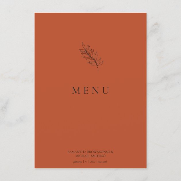 Modern Terracotta Orange Earth Tone Wedding Menu