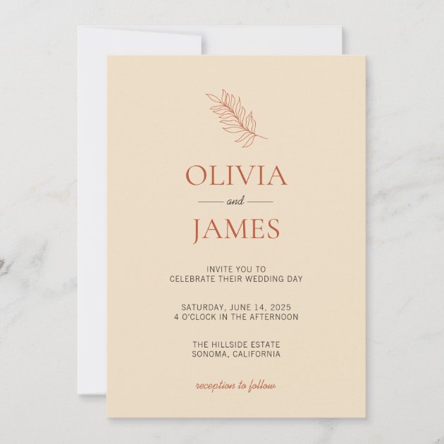 Modern Terracotta Orange Earth Tone Weding Invitation