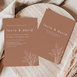 Modern terracotta Palm Foliage Minimalist Wedding Invitation