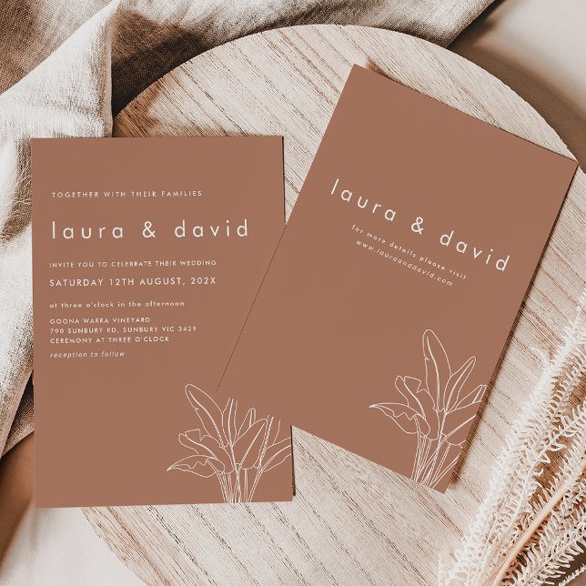 Modern terracotta Palm Foliage Minimalist Wedding Invitation (Creator Uploaded)