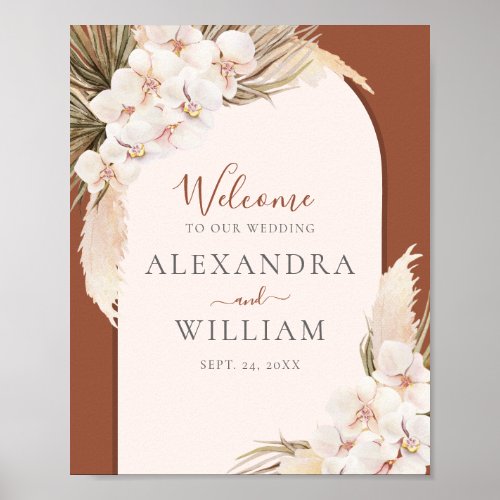 Modern Terracotta Pampas Floral Wedding Welcome Poster
