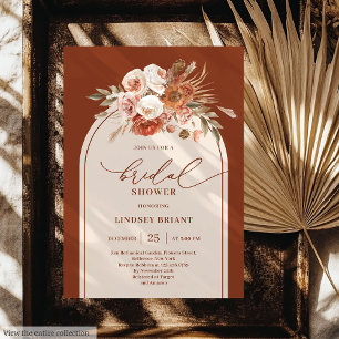 Modern Terracotta Pampas Grass Floral Bridal Invitation
