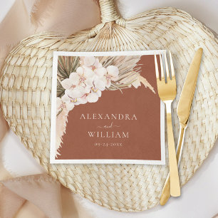 Modern Terracotta Pampas Grass Floral Wedding Napkins