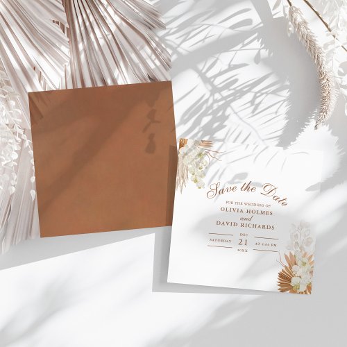 Modern Terracotta Pampas Grass Orchids Wedding Save The Date