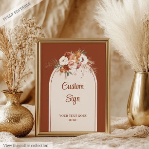 Modern Terracotta Pampas Sage Boho Floral Custom  Poster