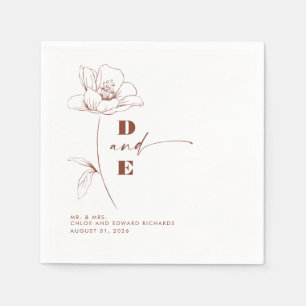 Modern Terracotta Peony Flower Couple Monogram Napkins