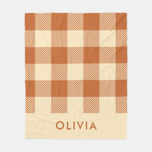 Modern Terracotta Personalized Gingham Fleece Blanket