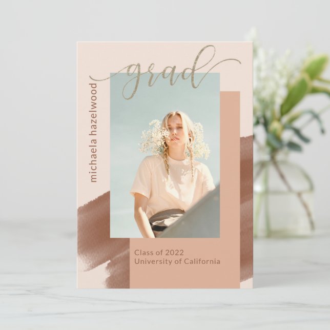 Modern Terracotta Photo Graduation Party  Invitation (Standing Front)