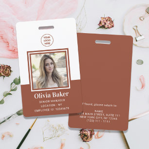 Modern Terracotta Photo ID Business Logo Employee  Badge