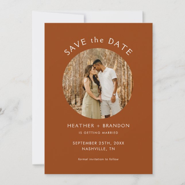 Modern Terracotta Photo Save the Dates Invitations (Front)