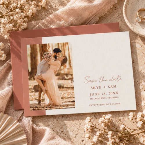 Modern Terracotta Photo Wedding Save the Date