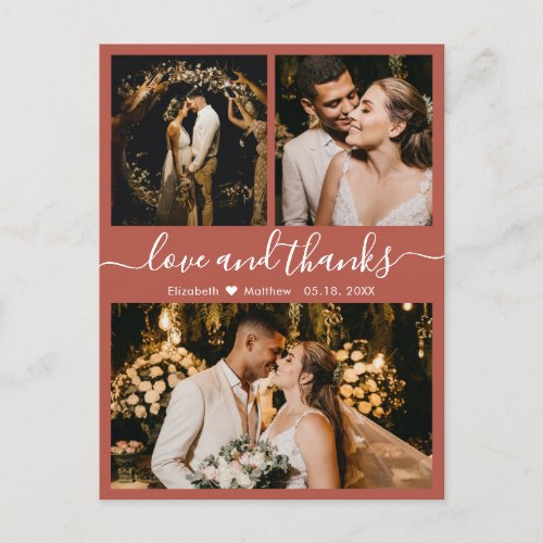 Modern Terracotta Photo Wedding Thank You Postcard