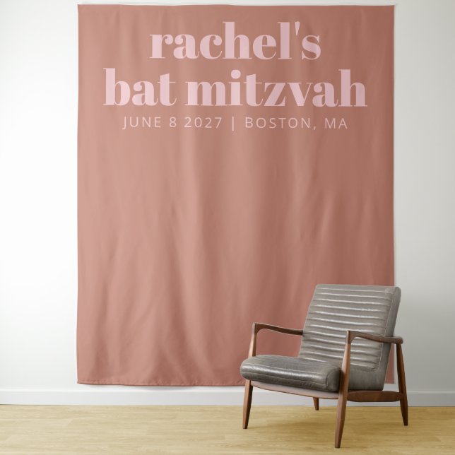 Modern Terracotta Pink Bat Mitzvah Photo Backdrop (In Situ)