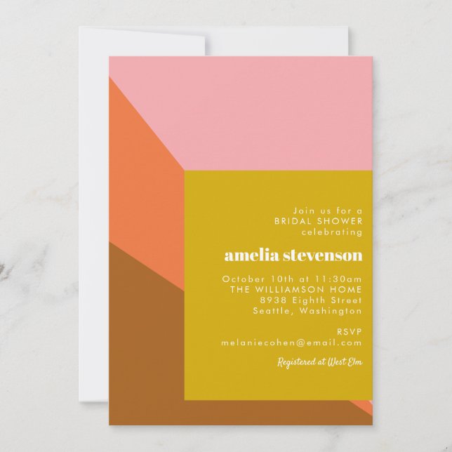 Modern Terracotta Pink Shapes Bridal Shower Invitation (Front)