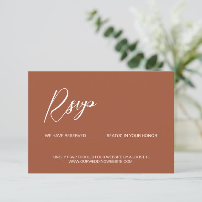 Modern Terracotta QR Code reserved seats wedding RSVP Card (Standing Front)