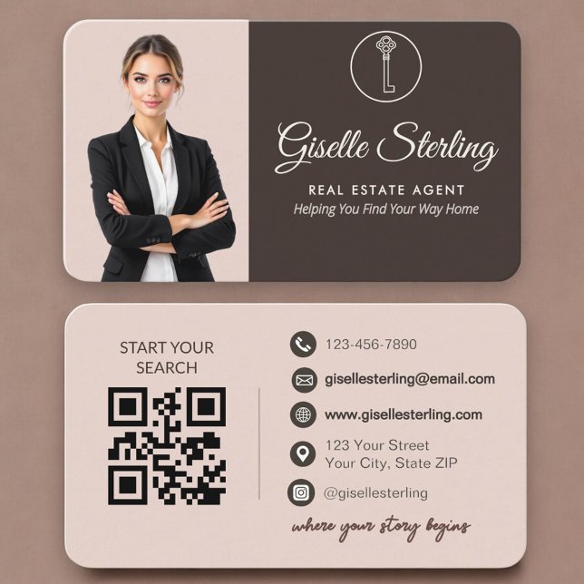Modern Terracotta Realtor Photo QR Code Business Card (Creator Uploaded)