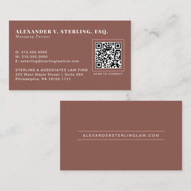 Modern Terracotta Rose Gold QR Code Professional Business Card (Front/Back)