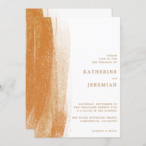 Modern Terracotta Rust Gold Foil Boho Wedding Invitation