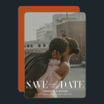 Modern Terracotta Rust Red Wedding Save Date Invitation<br><div class="desc">Inform your guests about your upcoming wedding date with these modern Save the Date Cards featuring a full bleed vertical photo, modern typography and a colored back in bold rust orange red. All colors can be changed to fit your style and wedding theme, you can also switch between different paper...</div>