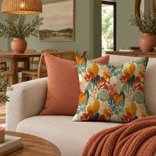 Modern Terracotta Sage Watercolor Floral Pillow