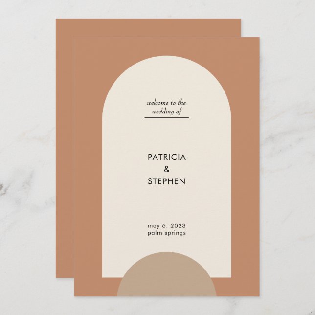 Modern Terracotta Sand Boho Arch Geometric Wedding Program (Front/Back)