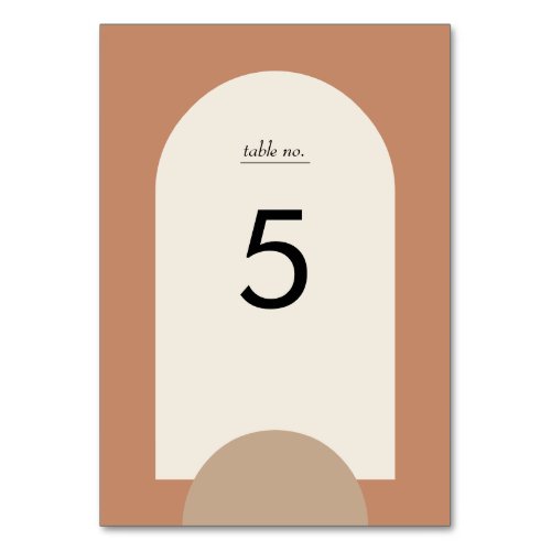 Modern Terracotta Sand Boho Arch Geometric Wedding Table Number