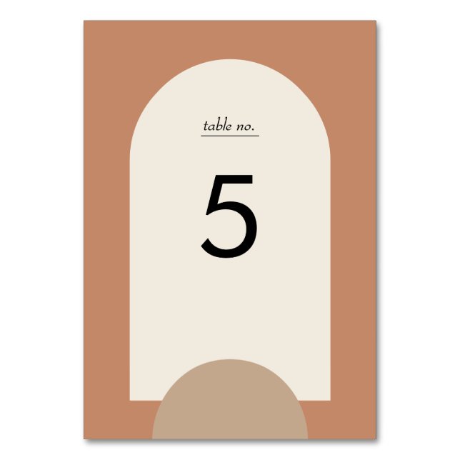 Modern Terracotta Sand Boho Arch Geometric Wedding Table Number (Front)