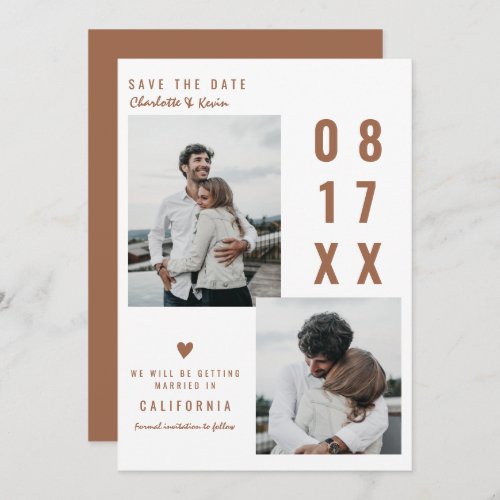 Modern terracotta save the date wedding 2 photos