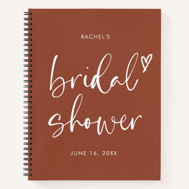 Modern Terracotta Script Calligraphy Bridal Shower Notebook (Front)
