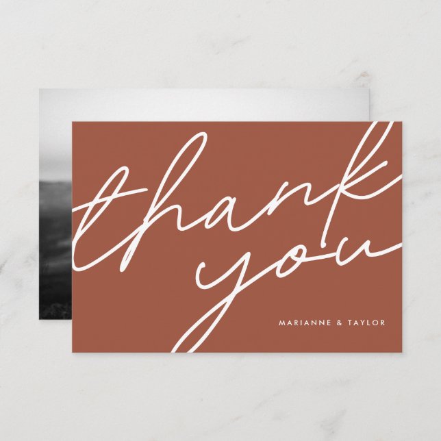 Modern Terracotta Script Calligraphy Wedding Thank You Card (Front/Back)