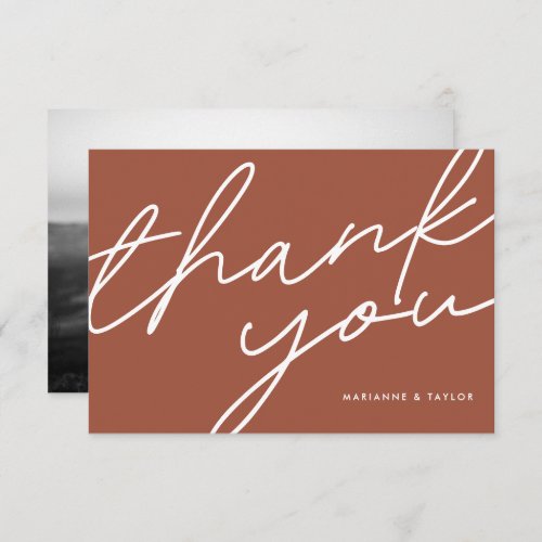 Modern Terracotta Script Calligraphy Wedding Thank You Card