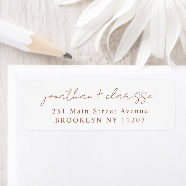 Modern Terracotta Script Chic Couple RSVP Wedding  Label (Insitu)