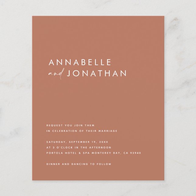 Modern terracotta script contemporary wedding invi flyer (Front)