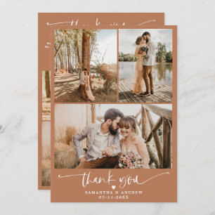 Modern terracotta script heart 6 photos wedding thank you card