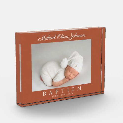 Modern Terracotta Script Photo Baptism Photo Block